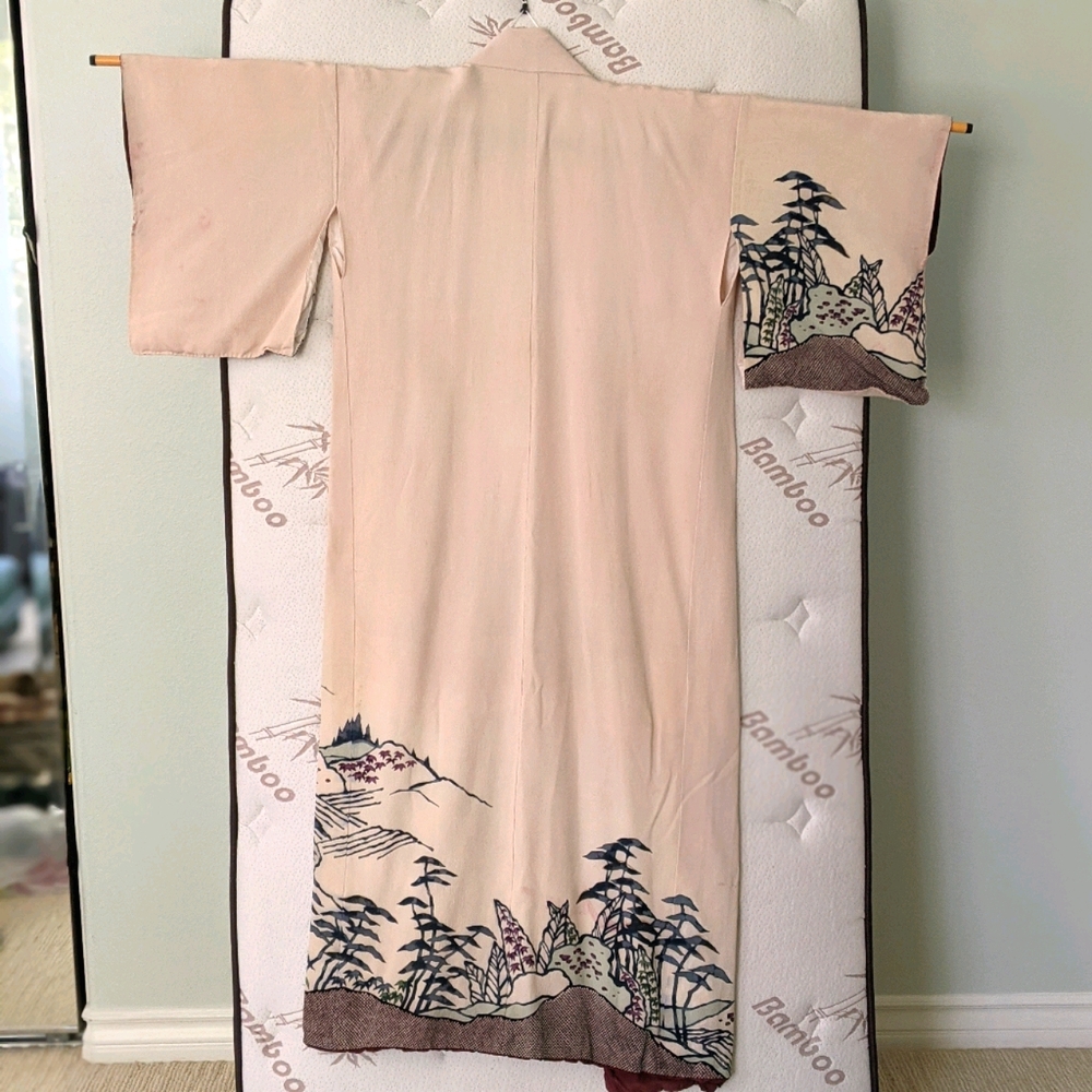 Vintage Crepe kimono 👘 in placement print lined